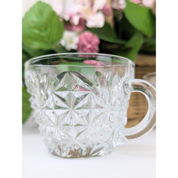 Set of 4 Anchor Hocking Arlington Diamond Fan Pattern Punch Cup Glass Teacups - Picture 3 of 7